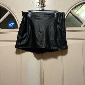 Black Faux Leather Mini Skort